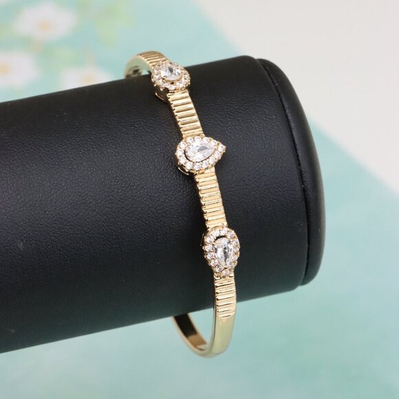 Rose Gold Bangle with Teardrop and Oval Stones, XPBL0537 - Picture 5 of 12